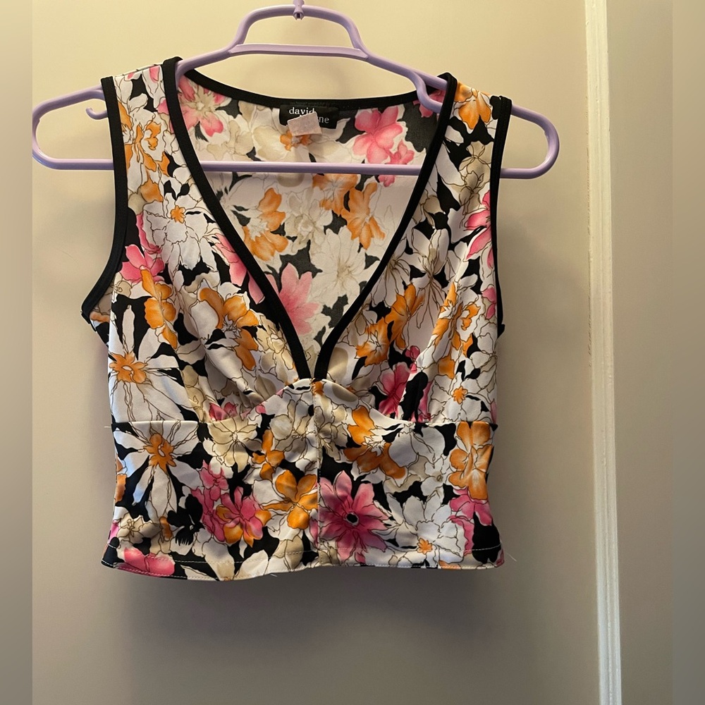 Vintage floral tank top with a deep V neck
